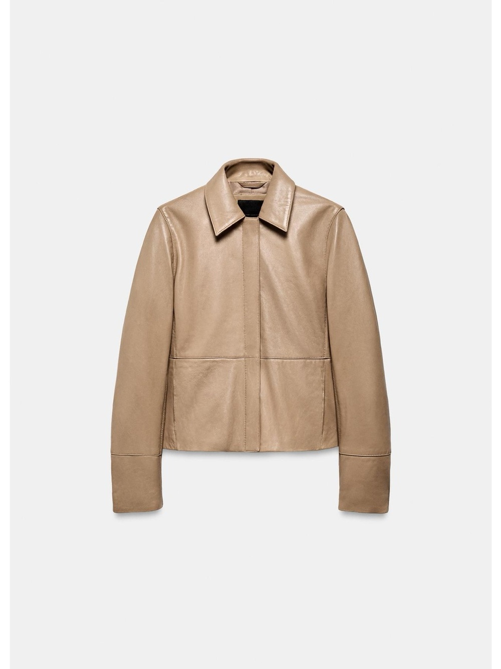 Womens Taupe Leather Zip-Front Jacket
